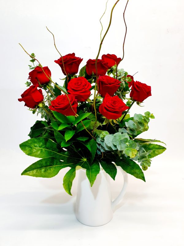 red rose potted arrangement